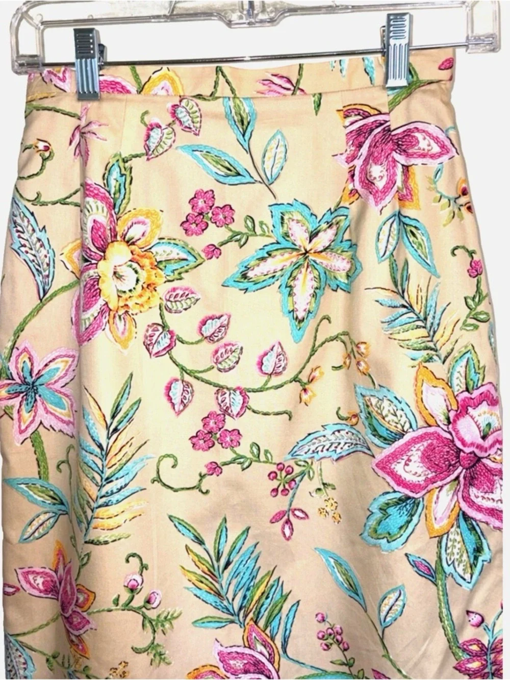 Talbots Petites 2P Floral A-Line Skirt Tropical Tan Pink Teal